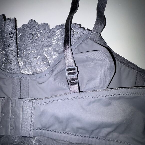 Olga Gray Pretty Lace Cami Bra Size 38D Underwire Style #35263 Smoked Pearl - Picture 8 of 10